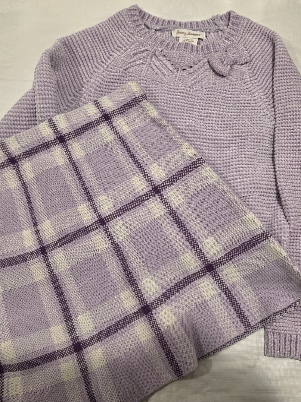 Girls Lilac Sweater and Plaid Skirt Set